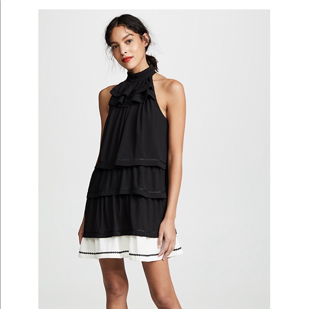 Halston Heritage Black and White Ruffle Dress